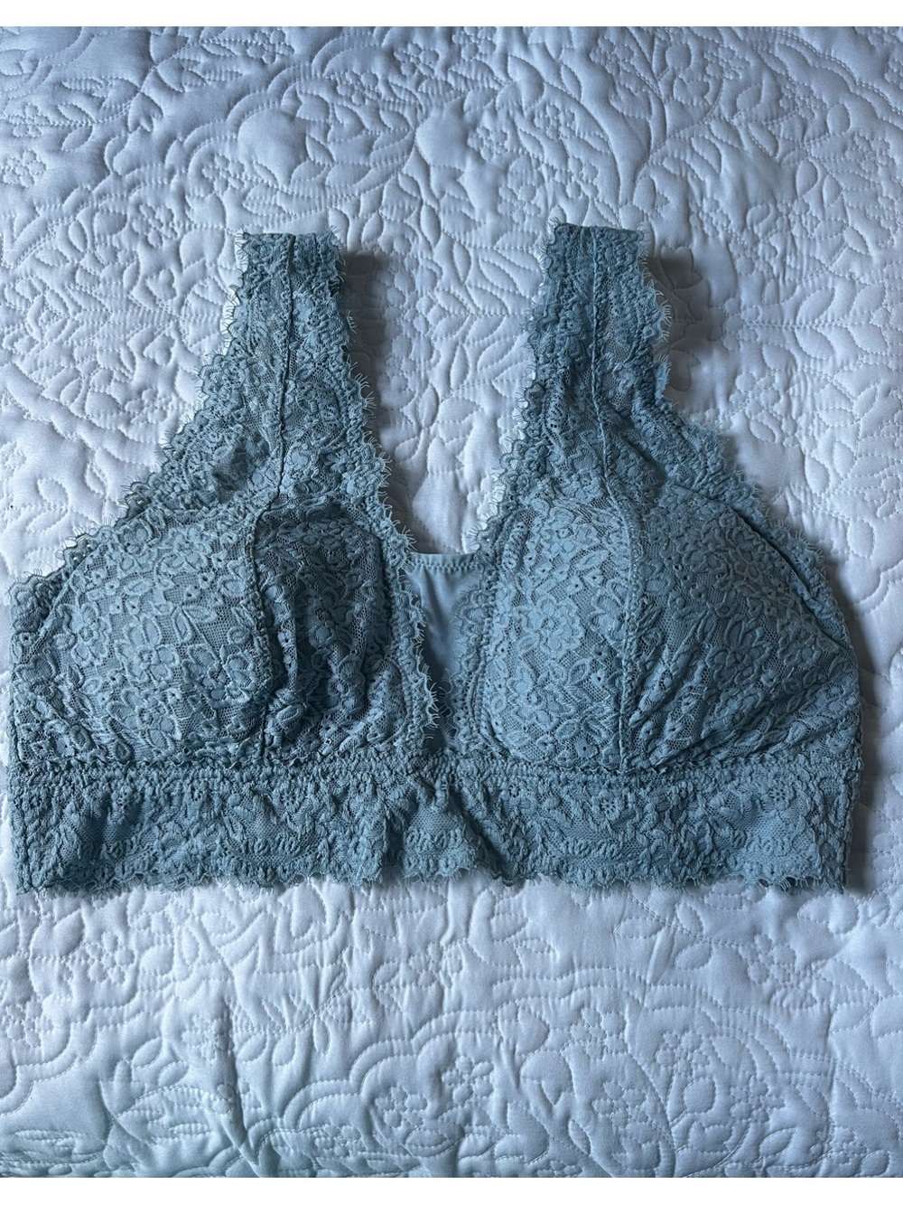 Aerie Lace Plunge Bralette in Dusty Blue